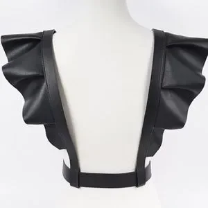 Host Pick?Sexy Black Leather Ruffle Harness Statement Belt Accessories | Sexy Black Leather Ruffle Harness Suspenders  main image 3